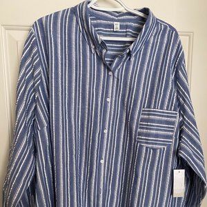 BP Plus Size Blue Business Casual Button Down Top